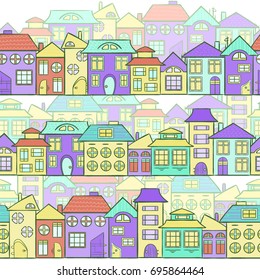 Seamless city pattern - town houses wallpaper