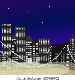 Seamless City skyline aerial at sunset with skyscrapers. Vector illustration
