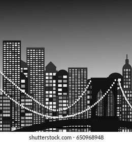 Seamless City skyline aerial at sunset with skyscrapers. Vector illustration