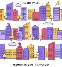 Seamless city skyline versions in thin line style