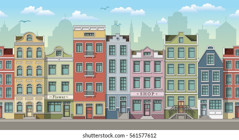 Seamless cityscape background with classic houses 