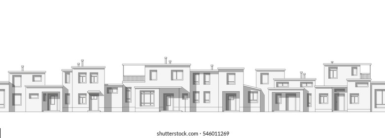Seamless cityscape cartoon background, thin line