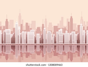 Seamless cityscape with skyscrapers, vector illustration. Horizontally repeatable.