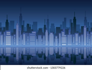 Seamless cityscape, vector illustration. Horizontally repeatable.