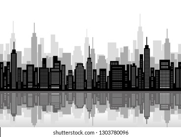 Seamless cityscape, vector illustration. Horizontally repeatable.