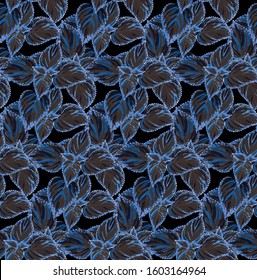 Seamless classic blue exotic leaves pattern vector