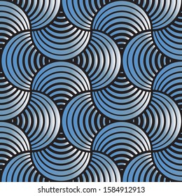 Seamless Classic Blue White Metal Petals Black Background Vector Pattern