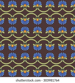 seamless classic bright floral pattern. on a 
brown background, blue flowers