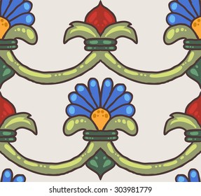 seamless classic bright floral pattern. on a beige background, blue colourful flowers