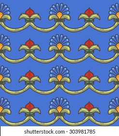 seamless classic bright floral pattern. on a blue background, colorful flowers
