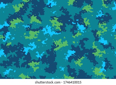 Seamless classic camouflage pattern. Camo fishing hunting vector background. Masking green blue color military texture wallpaper. Army design for fabric print