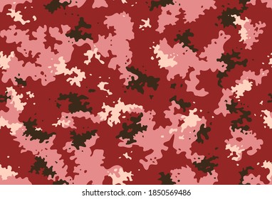 Seamless classic camouflage pattern. Camo fishing hunting vector background. Masking red brown pink color military texture wallpaper. Army design for fabric paper vinyl print