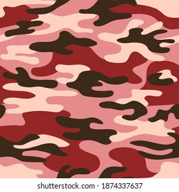 Patrón de camuflaje clásico sin inconveniente. Fondo vectorial de caza de pesca de camo. Papel mural de textura militar de color rojo oscuro enmascarado. Diseño del ejército para impresión de vinilo de papel de tela