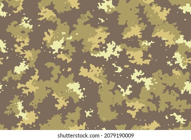 Seamless classic camouflage pattern. Camo fishing hunting vector background. Masking yellow brown beige color military texture wallpaper. Army design for fabric print