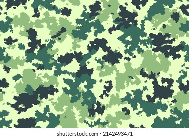 Seamless classic camouflage pattern. Camo fishing hunting vector background. Masking light and dark green black color military texture wallpaper. Army design for fabric paper vinyl print