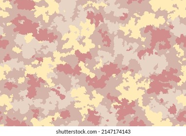 Patrón de camuflaje clásico sin inconveniente. Fondo vectorial de caza de pesca de camo. Papel mural de textura militar de color amarillo rosa claro y beige claro enmascarado. Diseño del ejército para impresión de vinilo de papel de tela