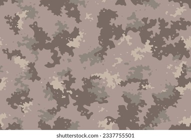 Seamless classic camouflage pattern. Camo fishing hunting vector background. Masking brown beige grey color texture wallpaper