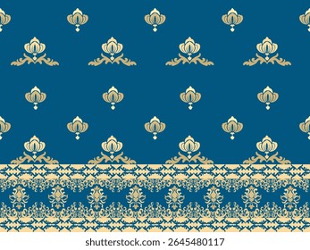Seamless classic damask pattern in blue tone - vector illustration for luxury textile design.	