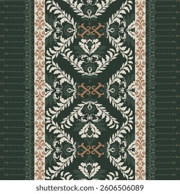 Seamless classic damask pattern in green tones - vector illustration for luxury textile design