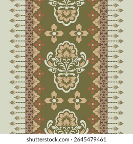 Seamless classic damask pattern in green tone - vector illustration for luxury textile design.	