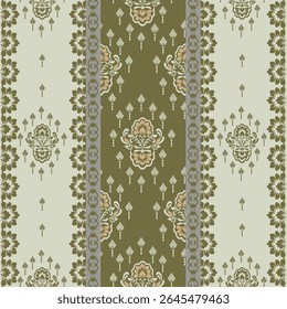 Seamless classic damask pattern in green tone - vector illustration for luxury textile design.	