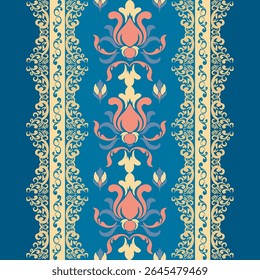 Seamless classic damask pattern in green tone - vector illustration for luxury textile design.	