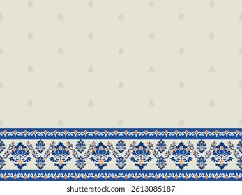 Seamless classic damask pattern inblue gold tones - vector illustration for luxury textile design.