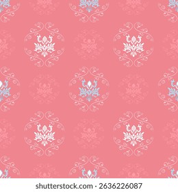 Seamless classic damask pattern in pastel tone - vector illustration for luxury textile design.	