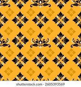 Seamless classic damask pattern in yellow tones - vector illustration for luxury textile design.