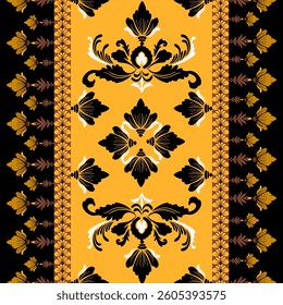 Seamless classic damask pattern in yellow tones - vector illustration for luxury textile design.
