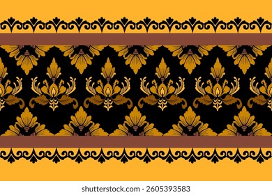 Seamless classic damask pattern in yellow tones - vector illustration for luxury textile design.