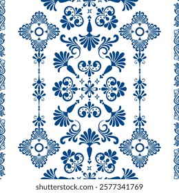 Seamless Classic Damask
Vector Illustration Pattern for Luxury Textiles White and Blue Background Design. 