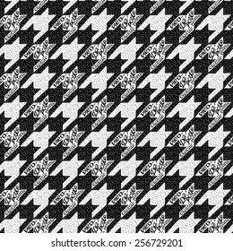 Seamless classic fabric houndstooth, pied-de-poule  pattern with doodle trendy lettering