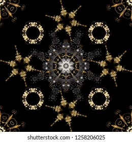 Seamless classic golden pattern. Golden pattern on black colors with golden elements. Vector traditional orient ornament.