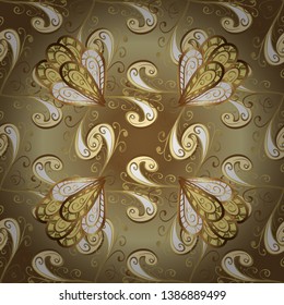 Seamless classic golden pattern. Golden pattern on beige and brown colors with golden elements. Vector traditional orient ornament.