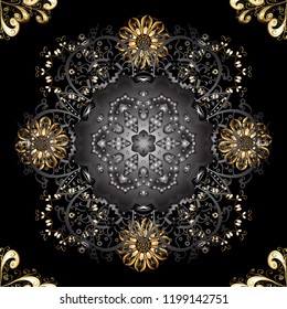 Seamless classic golden pattern. Vector traditional orient ornament. Golden pattern on black, gray and brown colors with golden elements.
