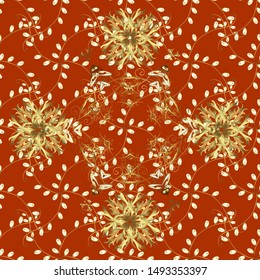 Seamless classic golden pattern. Vector traditional orient ornament. Golden pattern on yellow and orange colors with golden elements.