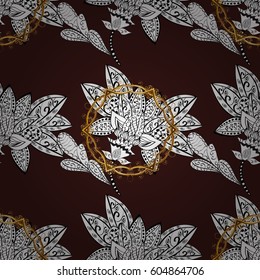 Seamless classic golden pattern. Vector traditional orient ornament. Golden pattern on brown background with golden elements.