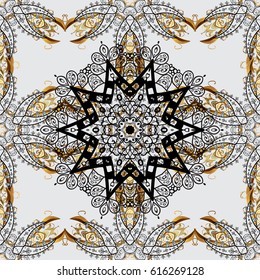 Seamless classic golden pattern. Vector traditional orient ornament. Golden pattern on gray background with golden elements.