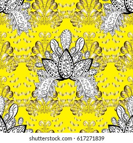 Seamless classic golden pattern. Vector traditional orient ornament. Golden pattern on yellow background with golden elements.