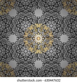 Seamless classic golden pattern. Vector traditional orient ornament. Golden pattern on gray background with golden elements.