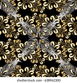 Seamless classic golden pattern. Vector traditional orient ornament. Golden pattern on black background with golden elements.