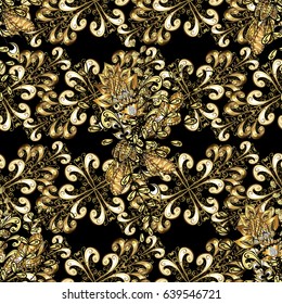 Seamless classic golden pattern. Vector traditional orient ornament. Golden pattern on black background with golden elements.