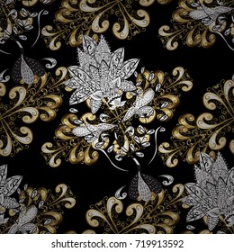 Seamless classic golden pattern. Vector traditional orient ornament. Golden pattern on black, white and beige colors with golden elements.