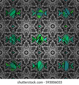 Seamless classic green pattern. Vector traditional orient ornament. Green pattern on background with green elements.