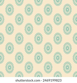 Seamless classic mint green batik pattern tile with mandalas. Vintage decorative elements. Hand drawn background. Islam, Arabic, Indian, ottoman motifs. Perfect for printing on fabric or paper.