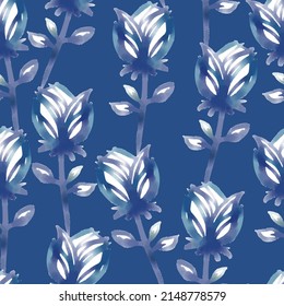 seamless classic pattern background with sketch blue flowers , greeting card or fabric