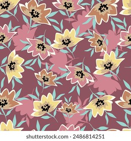 seamless classic pattern with watercolor flowers and leaves. botanical watercolor illustration and background