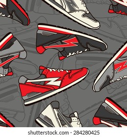 Seamless Classic Runner/Trainer Sneakers Shoes Illustration Background Pattern in Vector