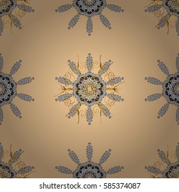 Seamless classic vector beige and golden pattern. Traditional orient ornament with white doodles. Classic vintage background.